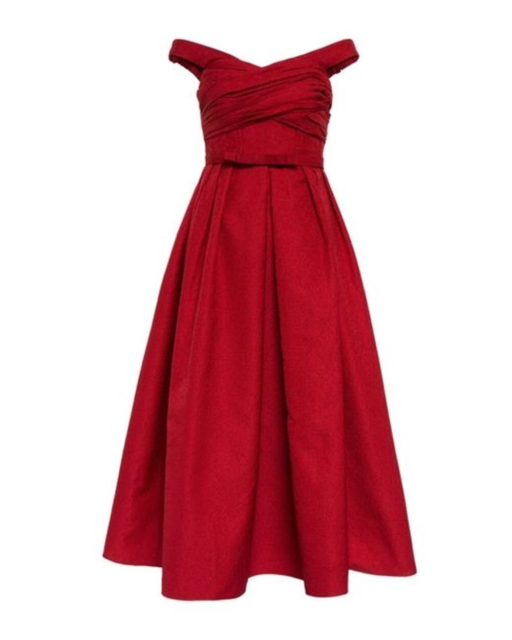 Self-Portrait Red Off The Shoulder Midi Dress SZ 8